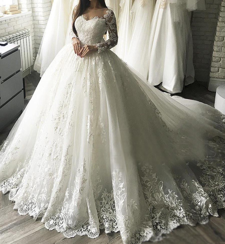 Изображение товара: Robe De Mariage 2019 кружевное бальное платье свадебное платье Свадебные платья с жемчугом v-образным вырезом с открытыми плечами Vestido De Noiva Casamento