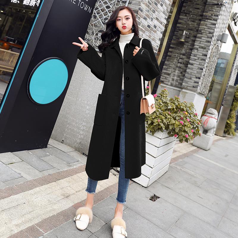 Изображение товара: Женское шерстяное пальто, длинное Свободное пальто в Корейском стиле, Осень-зима 2020
