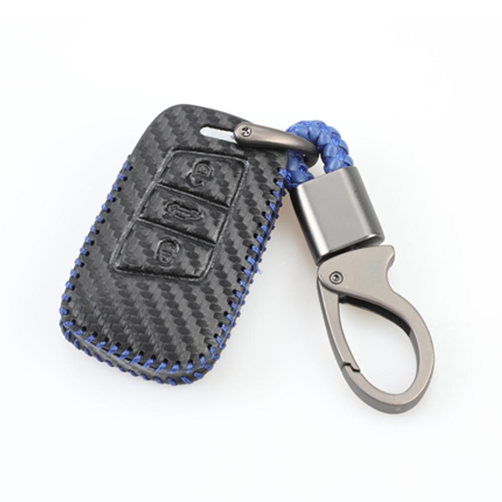 Изображение товара: Jingyuqin кожаный углеродный пульт дистанционного ключа автомобиля чехол для VW Skoda Superb Magotan Passat B8 A7 Golf Smart Key 3 кнопки
