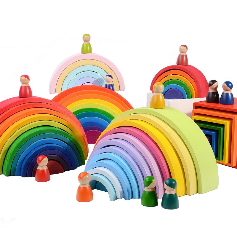 Изображение товара: Детские игрушки, большие 12 шт. радужные штабелеры, деревянные игрушки для детей, креативные строительные блоки с радугой, развивающие игрушки Монтессори для детей