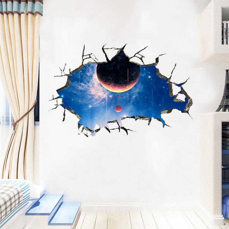 Изображение товара: 3d наклейки на стену в виде планеты, космоса, ночи, для украшения дома, роспись с разбитыми отверстиями, искусство «сделай сам», наклейки на стену для детской комнаты