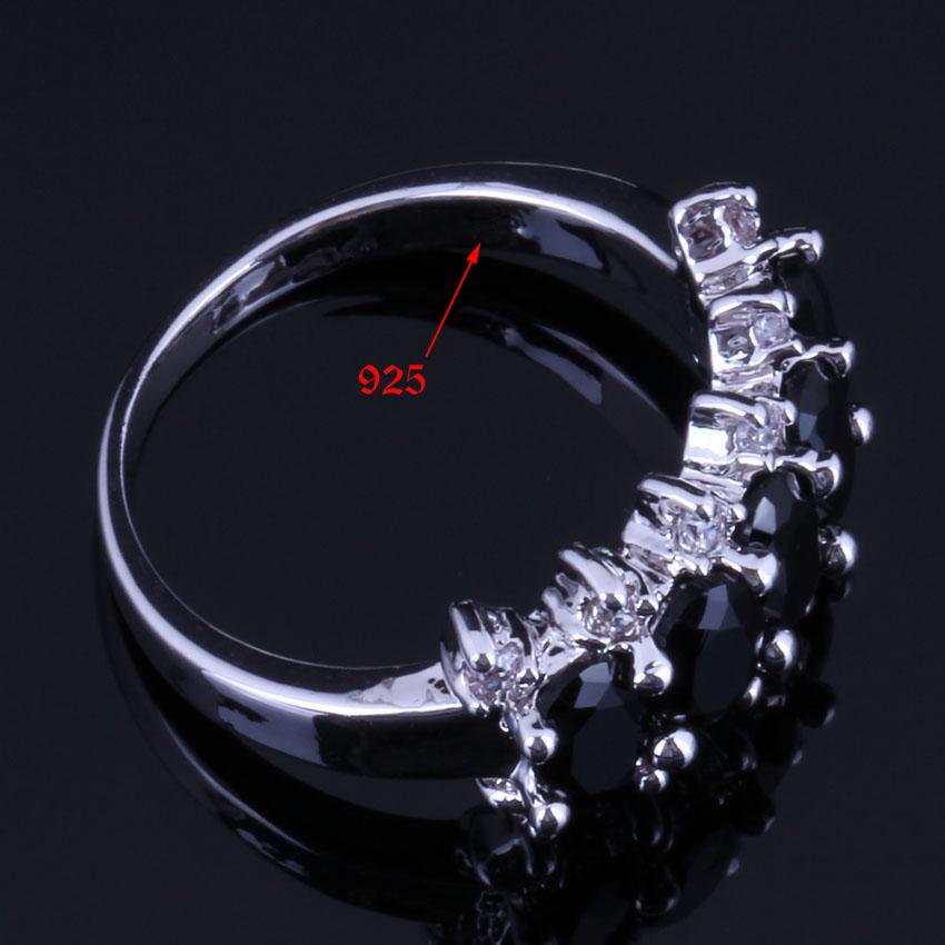 Изображение товара: Привлекательный черный кубический цирконий Белый CZ Посеребренные Ювелирные наборы серьги подвеска цепочка кольцо V0301