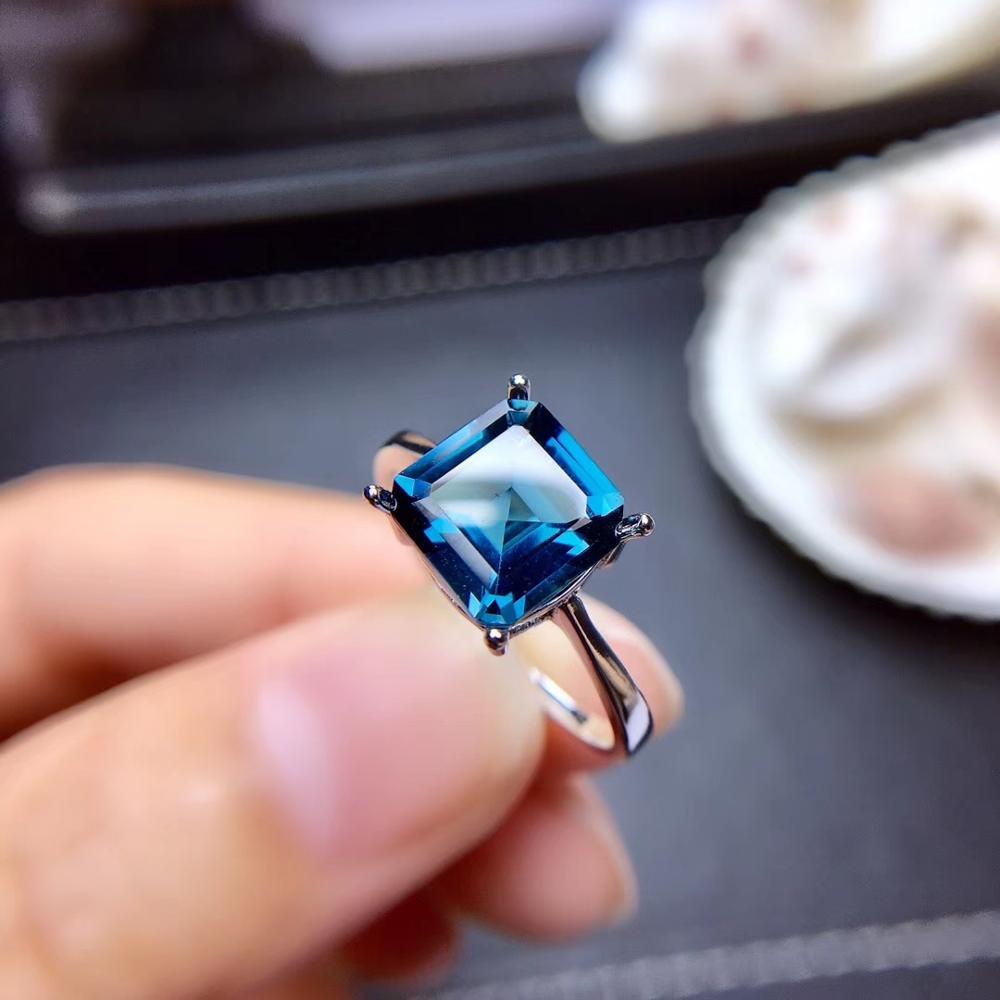 Изображение товара: Очаровательное кольцо с натуральным топазом синего цвета, ювелирное изделие из стерлингового серебра 925 пробы, квадратный драгоценный камень, подарок на день рождения для девочек, новый год
