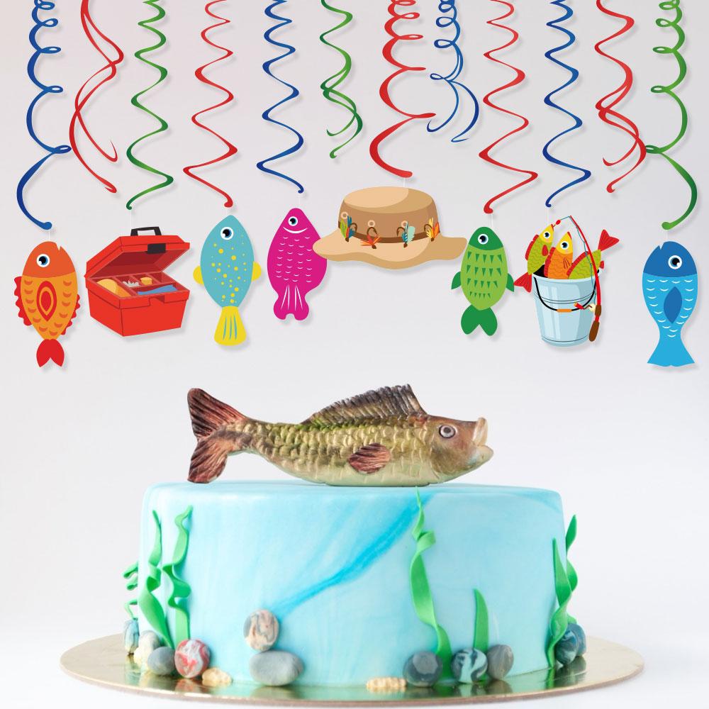 Изображение товара: Мультяшная Рыбная тематика сувениры для вечеринки ко дню рождения рыбы бумажные карты спиральные подвесные колпаки Baby Shower вечерние украшения