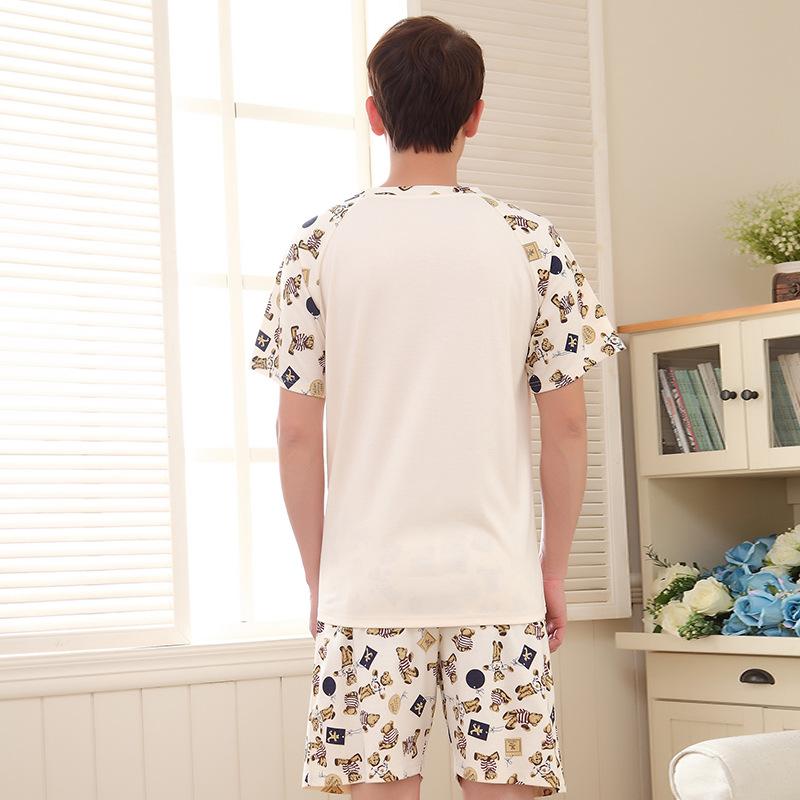 Изображение товара: Пижамный комплект мужской с шортами и коротким рукавом, хлопок 2019, милая одежда для сна, в Корейском стиле, молодежная одежда для сна, XL, на лето
