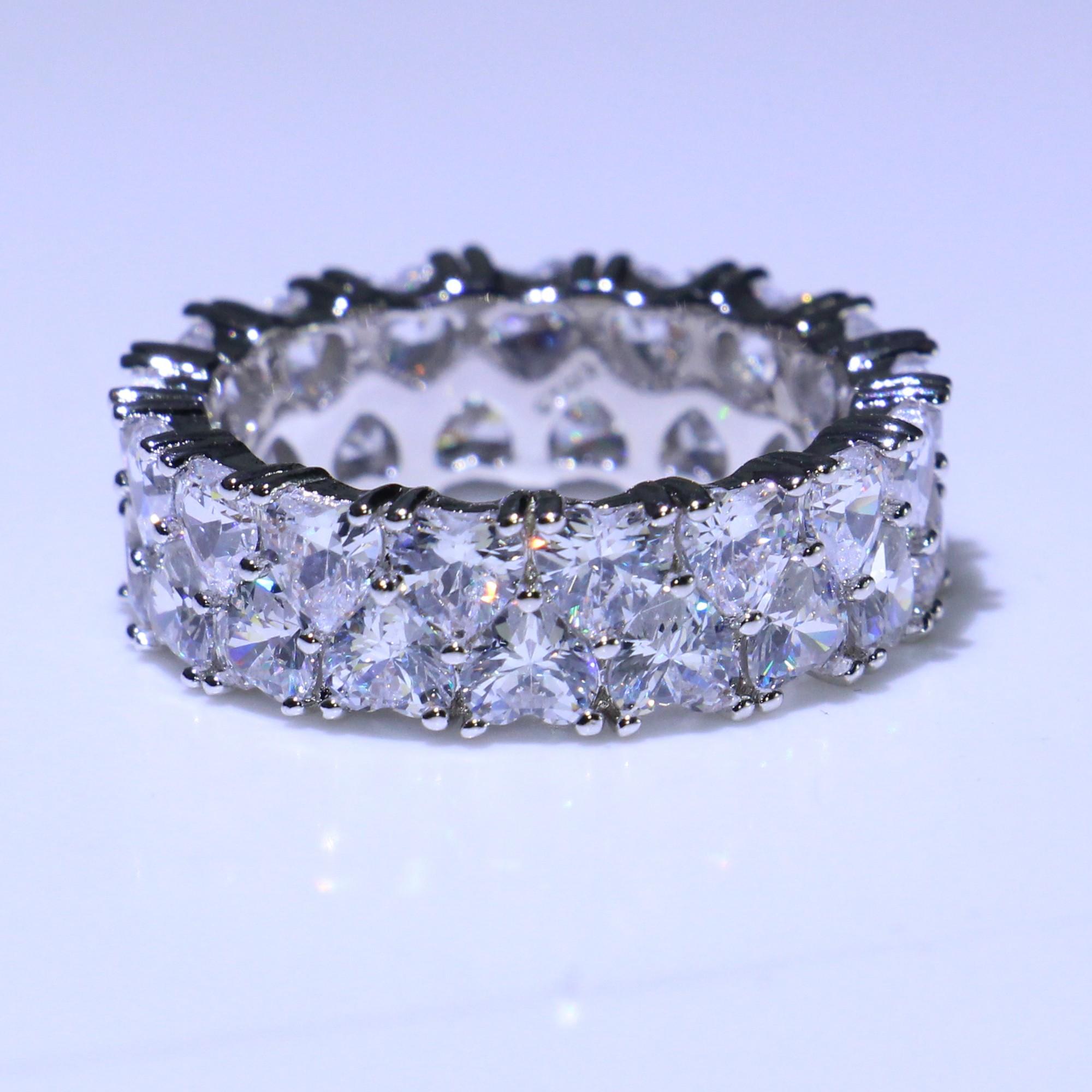 Изображение товара: Rulalei сверкающие ювелирные изделия из стерлингового серебра 925 пробы в форме двух сердец 5А кубического циркония Вечность Обручальное кольцо