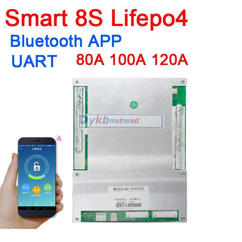 Изображение товара: Защитная Плата Smart 8S 80A, 100A, 120A, Lifepo4, литий-железо-фосфатный аккумулятор BMS с балансировкой, Bluetooth, приложение UART 3,2 в * 8