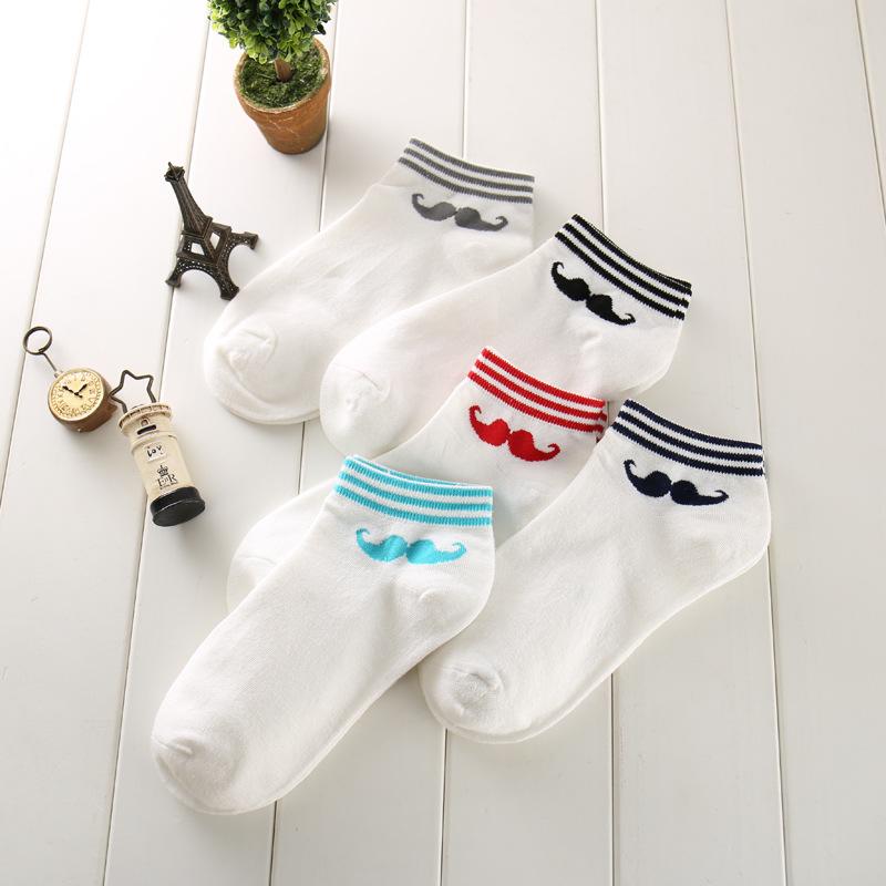 Изображение товара: 5 пар, новые хлопковые носки для мужчин и женщин, милые однотонные носки в полоску с котом и медведем, короткие носки, летние и осенние повседневные носки для девочек