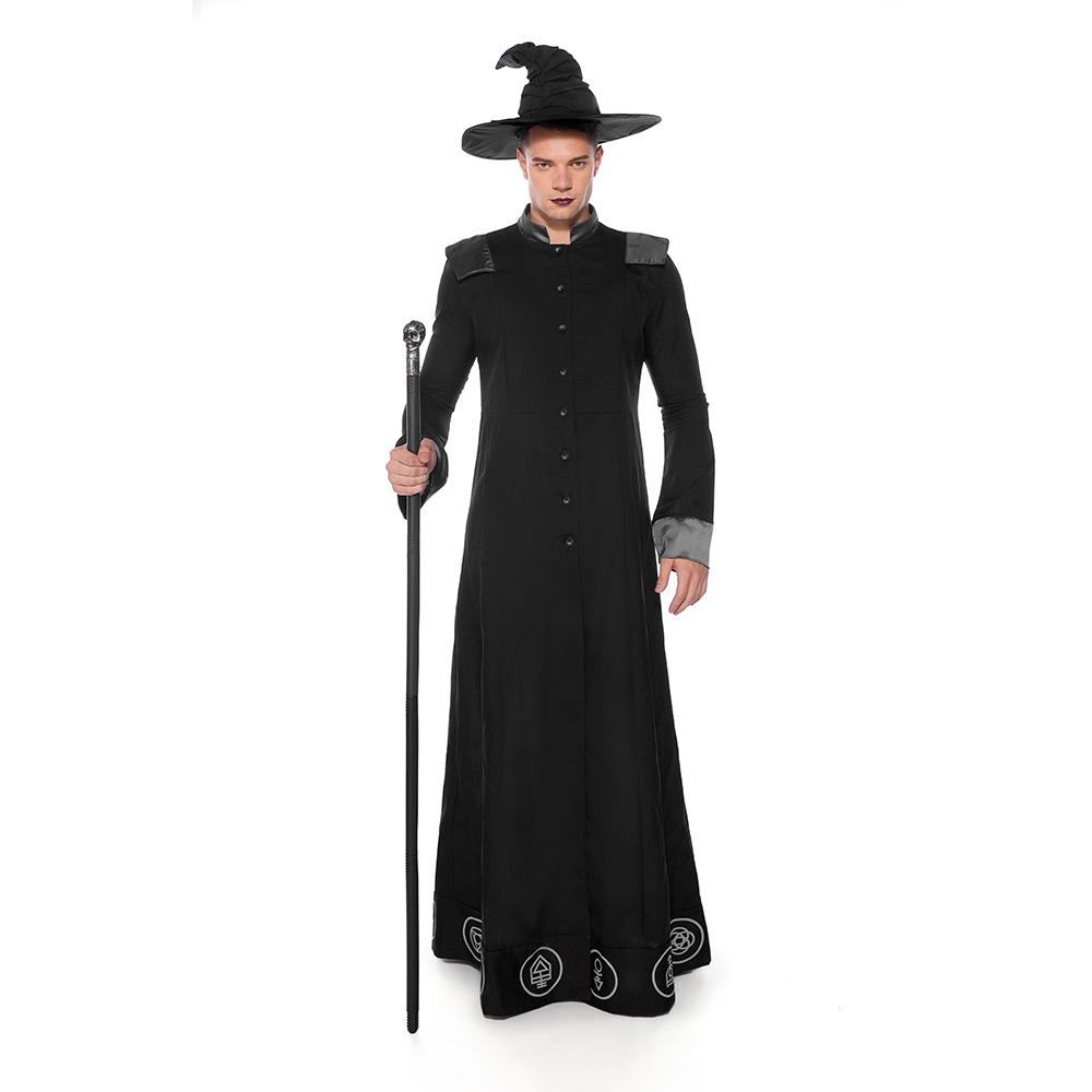 Изображение товара: Костюм ведьмы на Хэллоуин для мужчин, Длинная черная одежда для взрослых, карнавальный волшебник, средневековый косплей, униформа пророка
