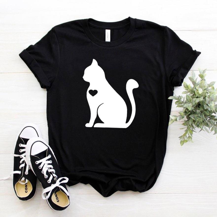 Изображение товара: Женская футболка с изображением кота и сердца, хлопковая Повседневная хипстерская забавная футболка, подарок леди Юн, топ для девочек, футболка, Прямая поставка, ZY-290