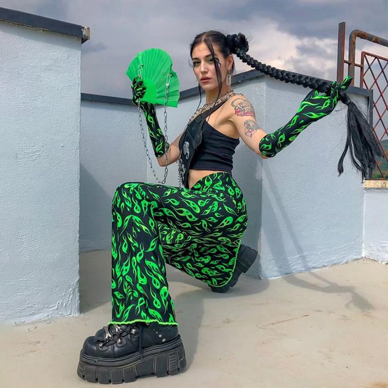 Изображение товара: Женские свободные брюки LVINMW, зеленые брюки с высокой талией и принтом, уличная одежда, осень 2019