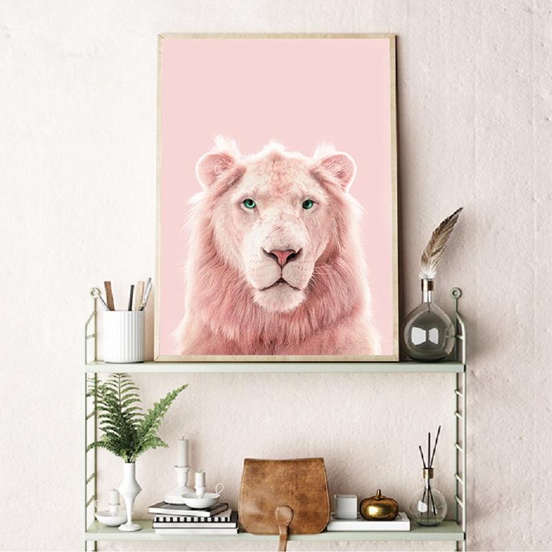 Изображение товара: Настенная картина «Розовая пантера», рисунок в виде Лев, тигра, бриллиантов, розовая Пастельная роспись, декор для детской комнаты