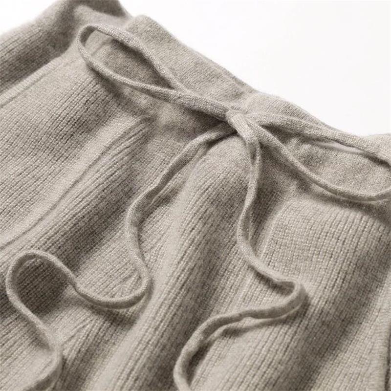 Изображение товара: Новые женские брюки на осень и зиму, мягкие восковые удобные трикотажные кашемировые верблюжьи брюки, женские чистые трикотажные широкие брюки, повседневные свободные