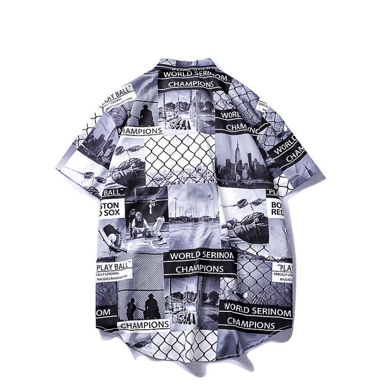 Изображение товара: #7156 пляжная рубашка унисекс для мужчин, рубашка с принтом и короткими рукавами, Мужская Уличная одежда с отложным воротником, гавайская рубашка в стиле Харадзюку, свободная рубашка в стиле хип-хоп