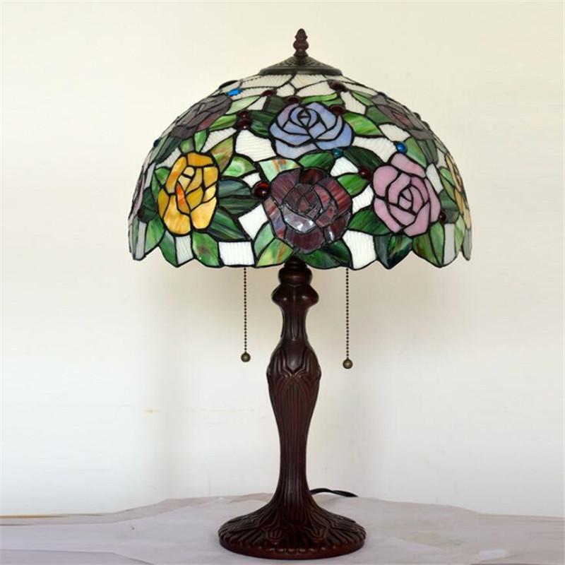 Изображение товара: Пастораль, цветные стеклянные розы Тиффани, настольная лампа для фойе, спальни, бара, квартиры, стеклянный осветительный прибор диаметром 40 см, 1110