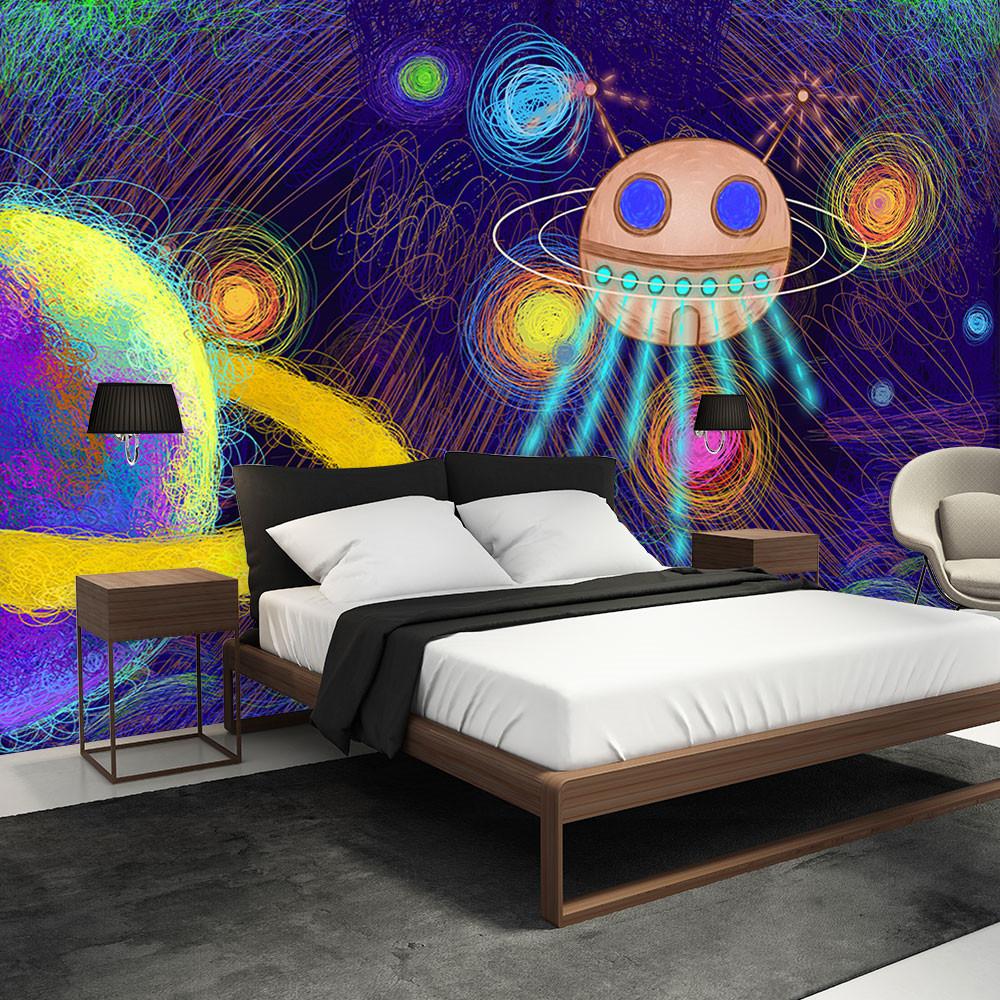 Изображение товара: Пользовательские 3d обои Современная детская комната мультфильм линии космический корабль фон-высококачественный водонепроницаемый материал