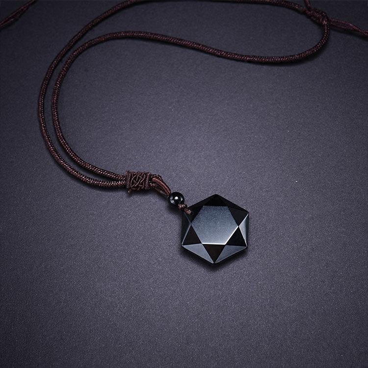 Изображение товара: Амулет на удачу из натурального энергетического камня, черного обсидиана, с 6 звездами, для защиты вашей безопасности