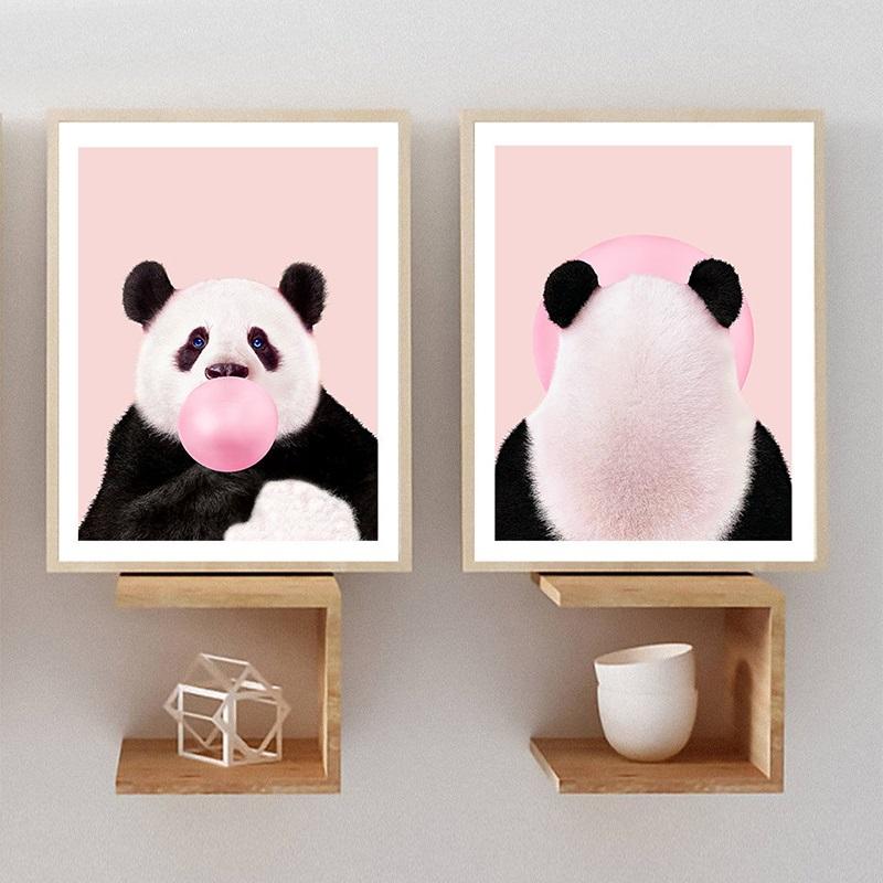 Изображение товара: Мультяшные розовые панды, скандинавские плакаты, настенные художественные украшения для детской комнаты, Картина на холсте без рамы, настенное искусство 2019