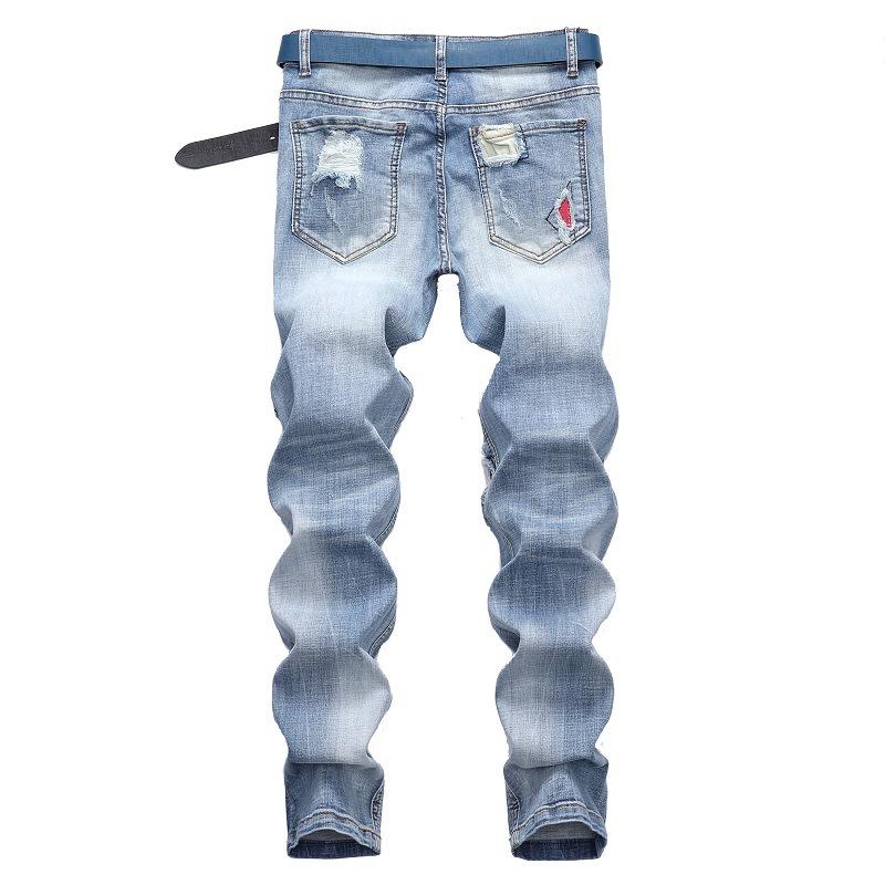 Изображение товара: Новинка 2019 года, брендовые дизайнерские модные мужские джинсы, Мужские легкие голубые брюки с дырками в стиле хип-хоп
