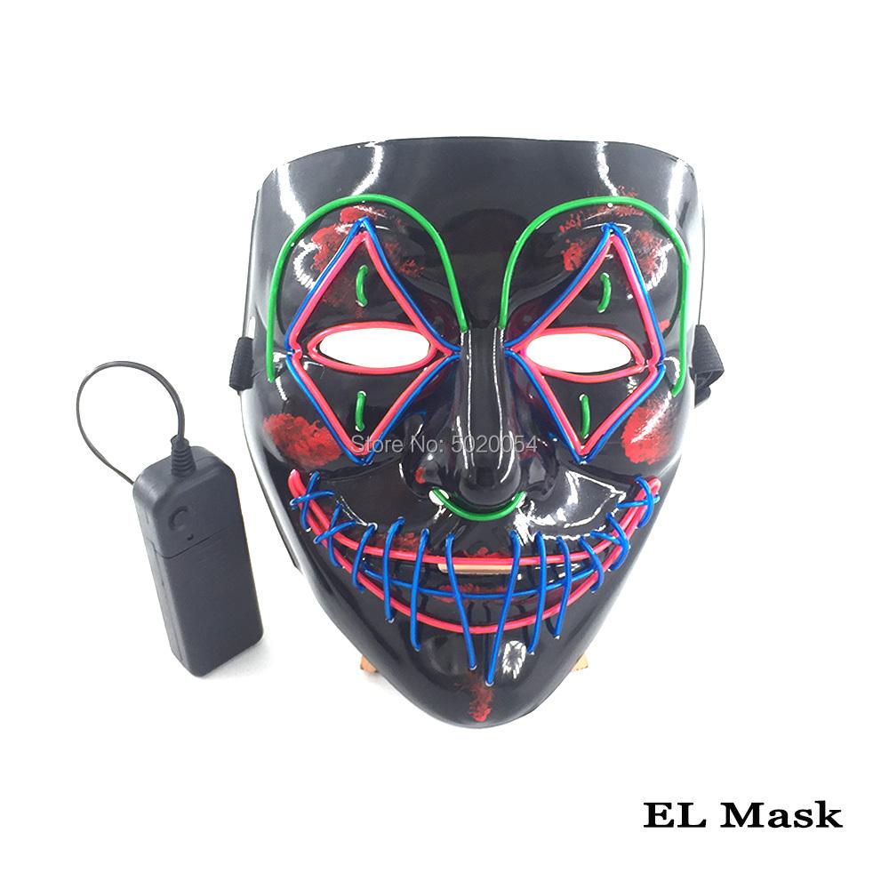Изображение товара: Новое поступление, светящаяся маска EL Wire, гибкая светящаяся маска для Хэллоуина, новинка, светящаяся мигающая маска для карнавала, фестивавечерние