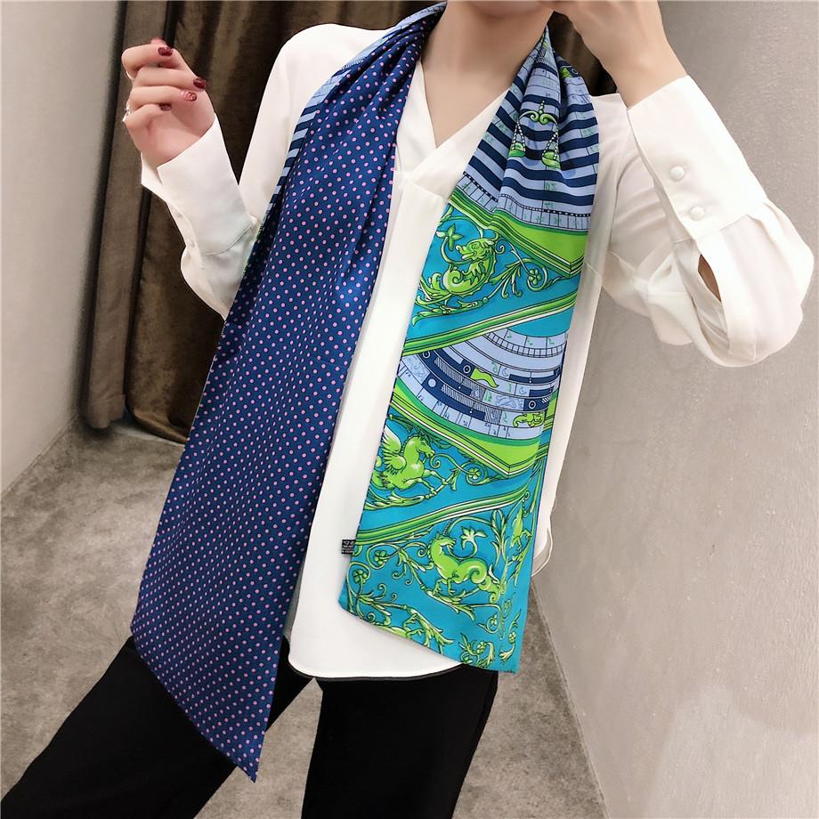 Изображение товара: Роскошный брендовый двухслойный саржевый Пегас с принтом музыкальных нот, шарф для женщин, новый дизайн, модный шейный платок в горошек, шелковые шарфы для женщин