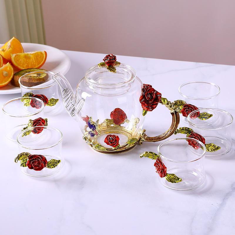 Изображение товара: Набор эмалированных чайных кружек ручной работы Kongfu, прозрачный изолированный Стеклянный заварочный чайник, набор, маленький цветочный чайник, деловой подарок