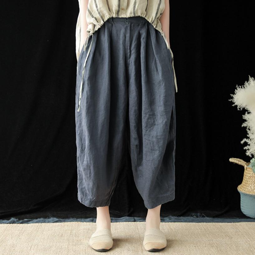Изображение товара: Брюки женские льняные однотонные, винтажные свободные штаны с поясом на резинке, летние