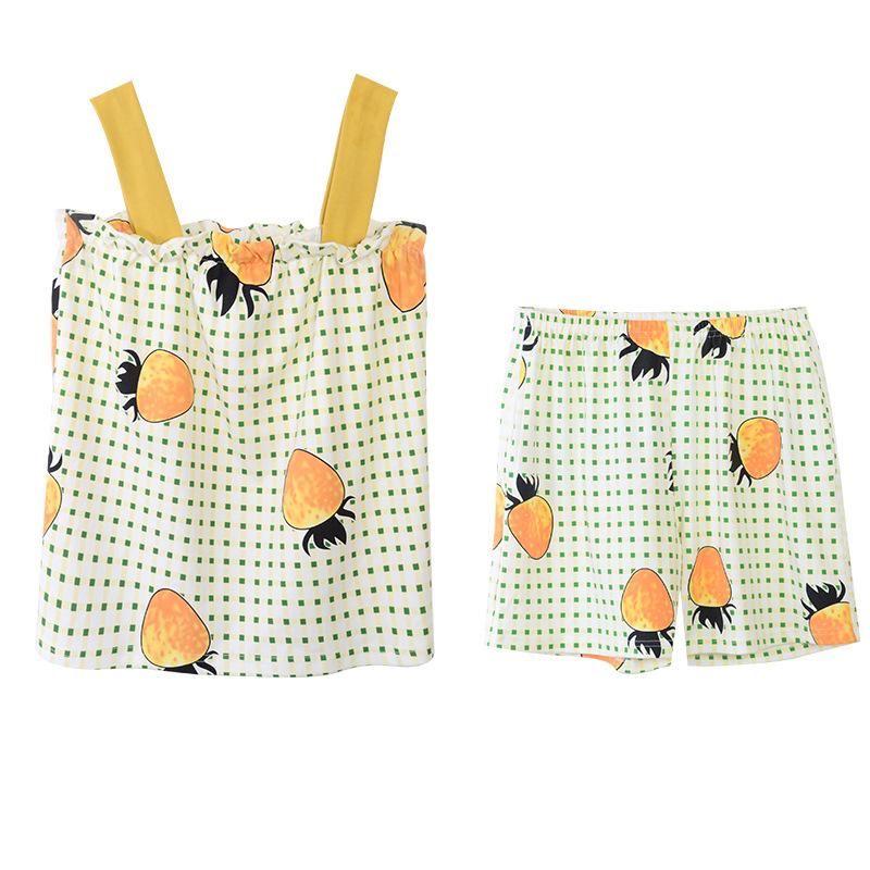 Изображение товара: Женская летняя Пижама, тонкие хлопковые шорты на бретелях-спагетти, жилет из двух предметов, модные сексуальные пижамные комплекты, пижамный комплект, новинка 2019