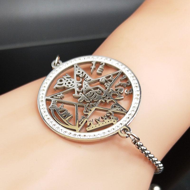 Изображение товара: 2021 колдовство пентаграмма Кристалл нержавеющая сталь браслет для женщин Серебряный цвет браслеты ювелирные изделия pulseras mujer B131S02