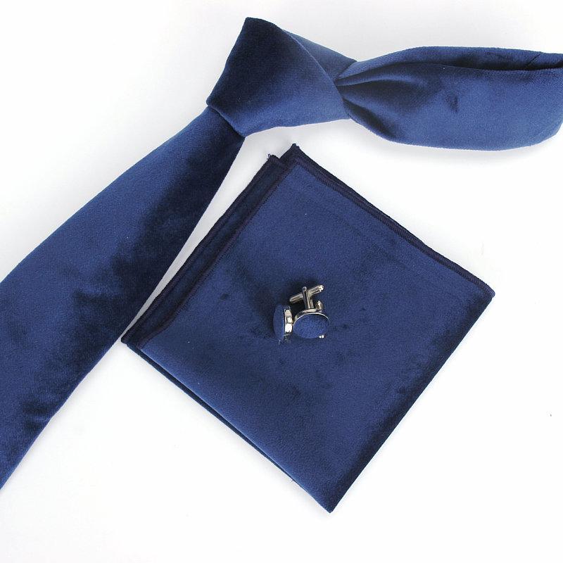 Изображение товара: Brand New Mens Fashion Velvts Red Blue Solid Color Designer Skinny Pocket Square Handkerchief + Neck Tie Sets 12Colors Conduory