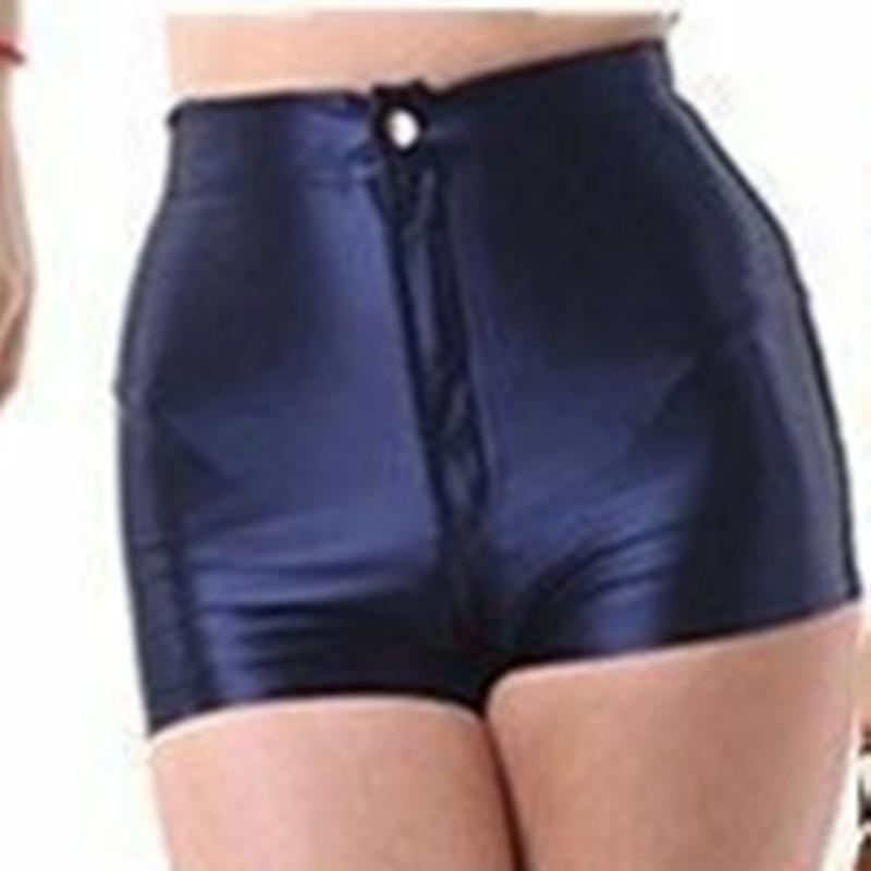Изображение товара: Женские повседневные однотонные блестящие шорты с высокой талией, сексуальные обтягивающие шорты на пуговицах, модный стиль