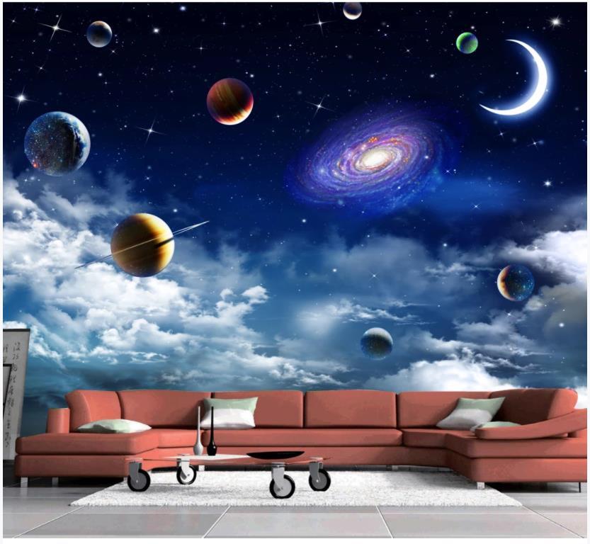 Изображение товара: Пользовательские обои 3d потолочные фрески обои для стен 3 d HD фантазия небо планеты звездное небо фон настенные бумаги домашний декор