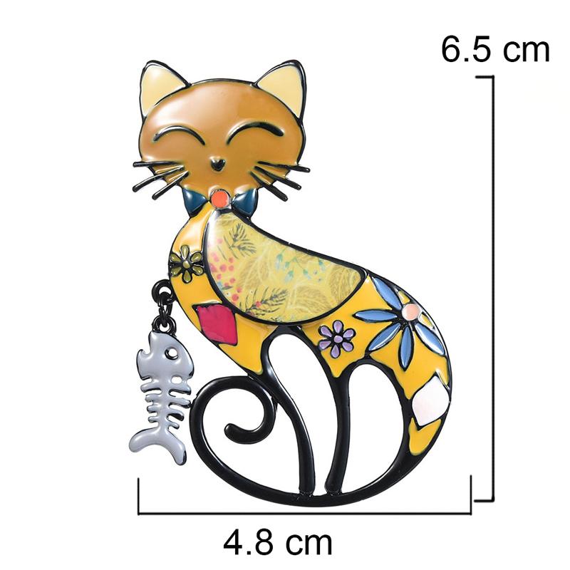 Изображение товара: D & Rui ювелирные изделия брошь подарки Красочный Эмаль шпилька с подвеской «Кот» значок шарф Мультяшные животные рыба кость металл брошки и булавки для воротника для женщин