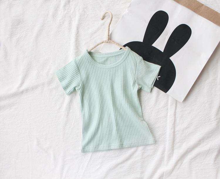 Изображение товара: Лето 2020, детские топы, детская одежда, хлопковые футболки для девочек и мальчиков, летние футболки с коротким рукавом, блузка в рубчик