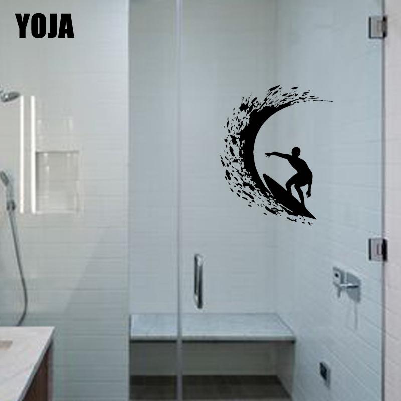 Изображение товара: Стильная наклейка YOJA 27x21,9 см на стену, украшение, красивая наклейка на стену в виде серфинга для ванной комнаты, стеклянная наклейка