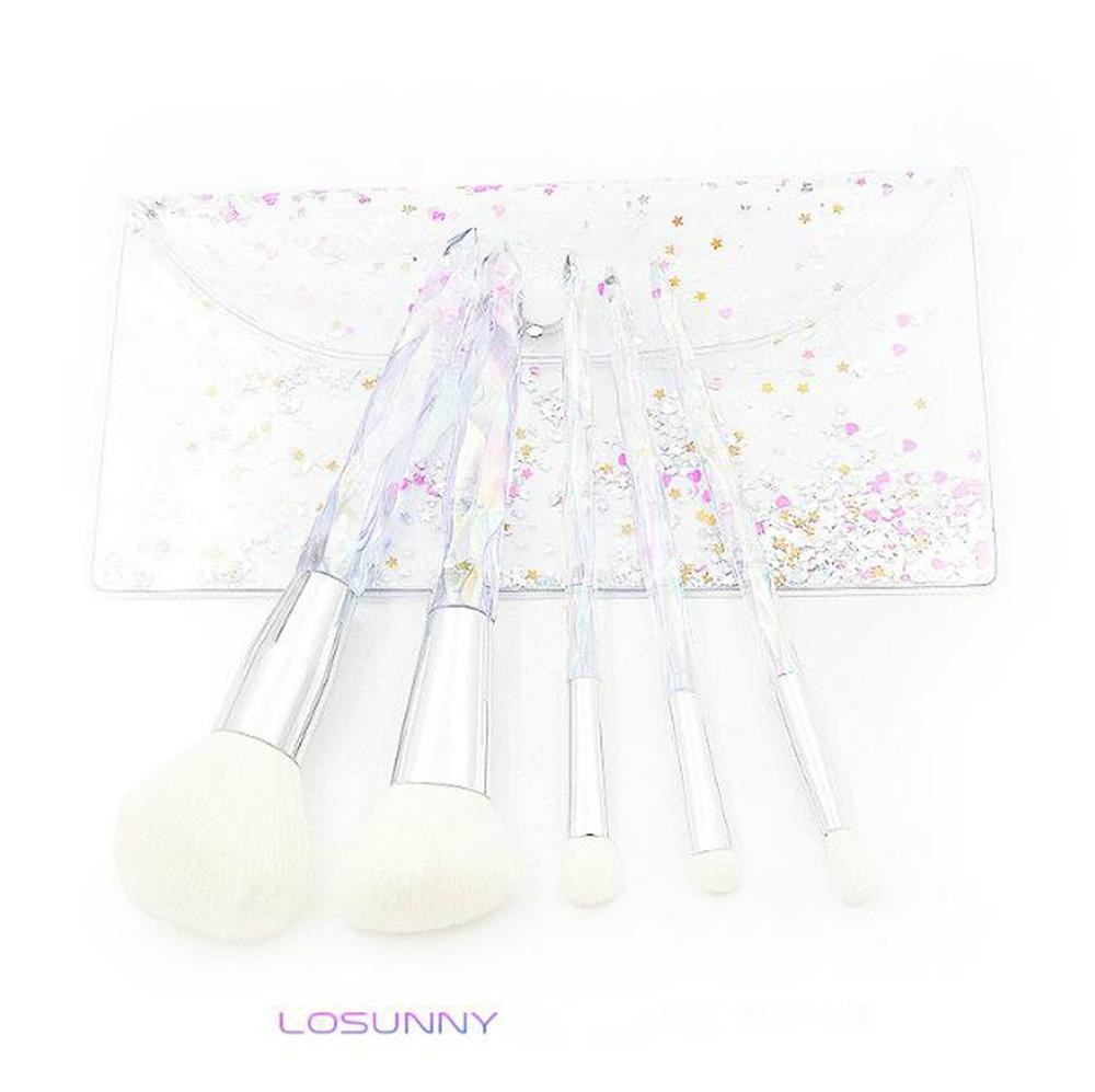 Изображение товара: Набор кистей для макияжа LOSUNNY с прозрачной кристаллической ручкой, 5 шт.