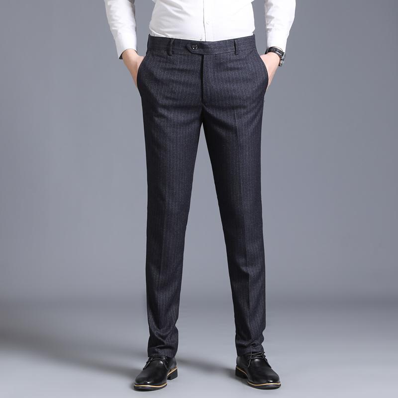 Изображение товара: Мужские деловые брюки, модная уличная одежда, в полоску, Свадебные брюки, офисные брюки, Стрейчевые Молодежные Костюмные штаны, 29-38