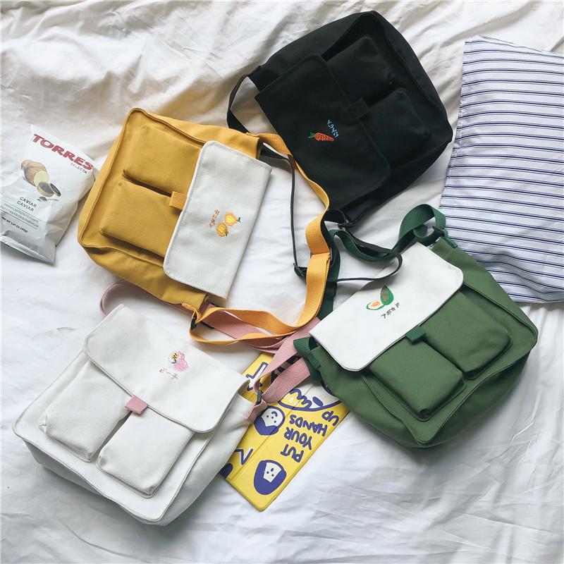 Изображение товара: 2019 модная холщовая женская сумка в японском стиле, женская сумка на одно плечо, сумки-тоуты, сумки-мессенджеры, женская сумка-мешок, простой стиль
