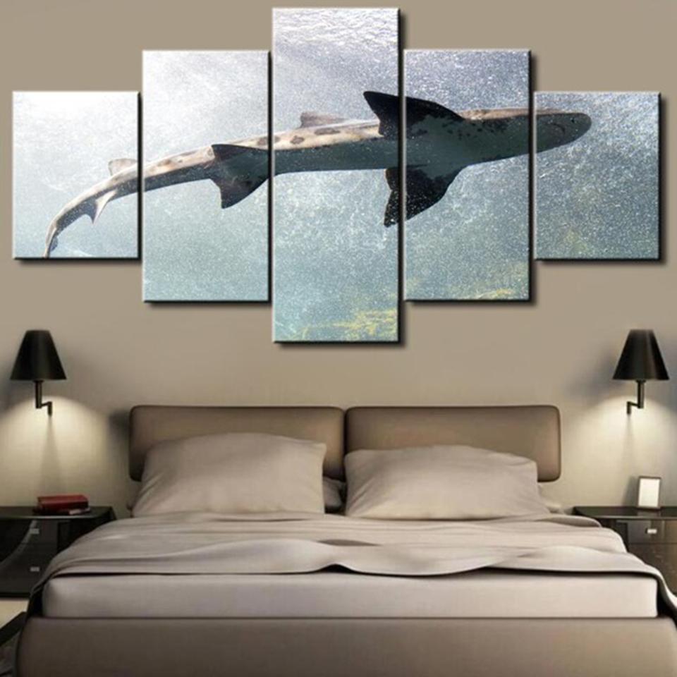 Изображение товара: Картины на холсте, настенные художественные Декорации для дома, для гостиной, 5 шт., морские животные, Акула, плакаты, модульные HD печатные изображения, рамки