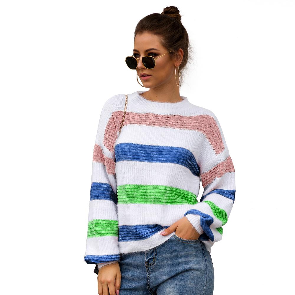 Изображение товара: Adogirl, женский свитер в радужную полоску, 2019, Осень-зима, длинный рукав, вязанный, свободный, пуловеры, джемпер, свитера