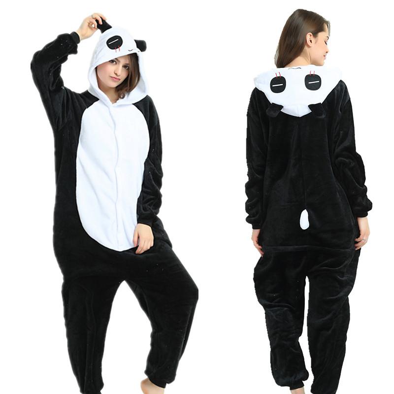 Изображение товара: Пижама для взрослых, Женская фланелевая одежда для сна, пижама в стиле унисекс с милыми пандами, мультяшными животными, пижама с капюшоном, кигуруми