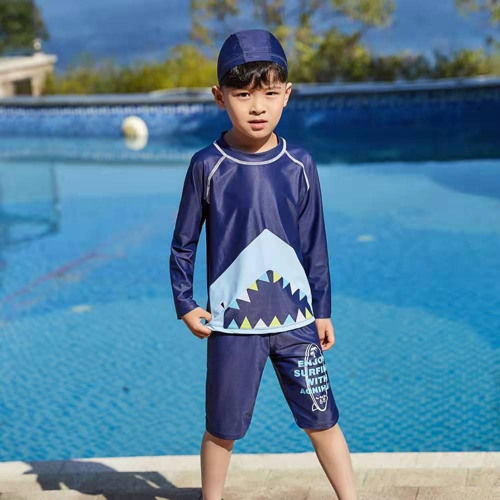 Изображение товара: Детский милый купальник с плавками для мальчиков, купальный костюм, детская спортивная одежда для мальчиков, костюмы из двух предметов с длинным рукавом