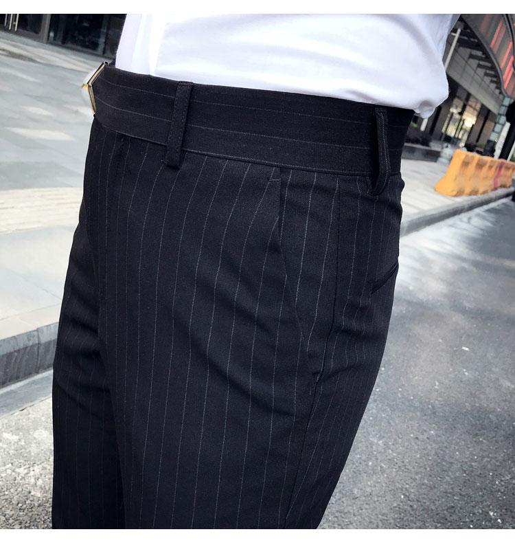 Изображение товара: Брюки мужские Классические облегающие, уличная одежда, тренировочные штаны до щиколотки в полоску, модные офисные штаны, узкие брюки, 28-36