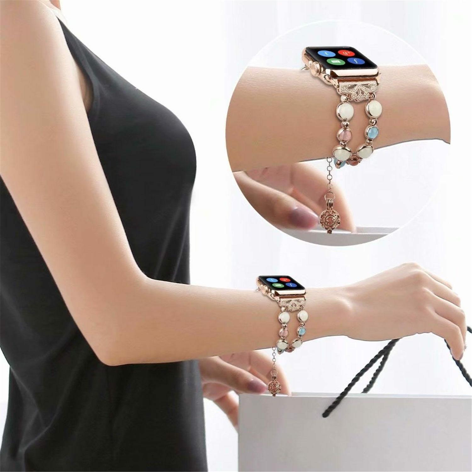 Изображение товара: Металлический ремешок Essidi для Apple Watch 6 SE 5 4 3 2 1, Женский светящийся браслет с бусинами, ремешок для наручных часов Apple Watch 38/40 мм 42/44 мм