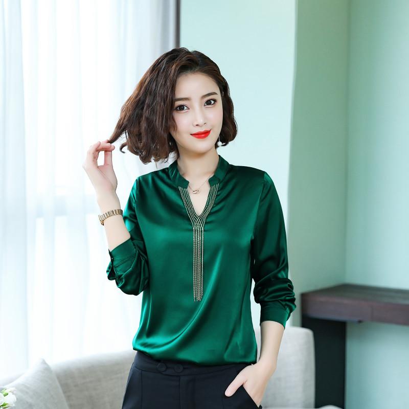 Изображение товара: Рубашка женская с длинным рукавом, офисная блузка свободного покроя, тонкая Повседневная модная сорочка с V-образным вырезом, большие размеры, H9151, весна
