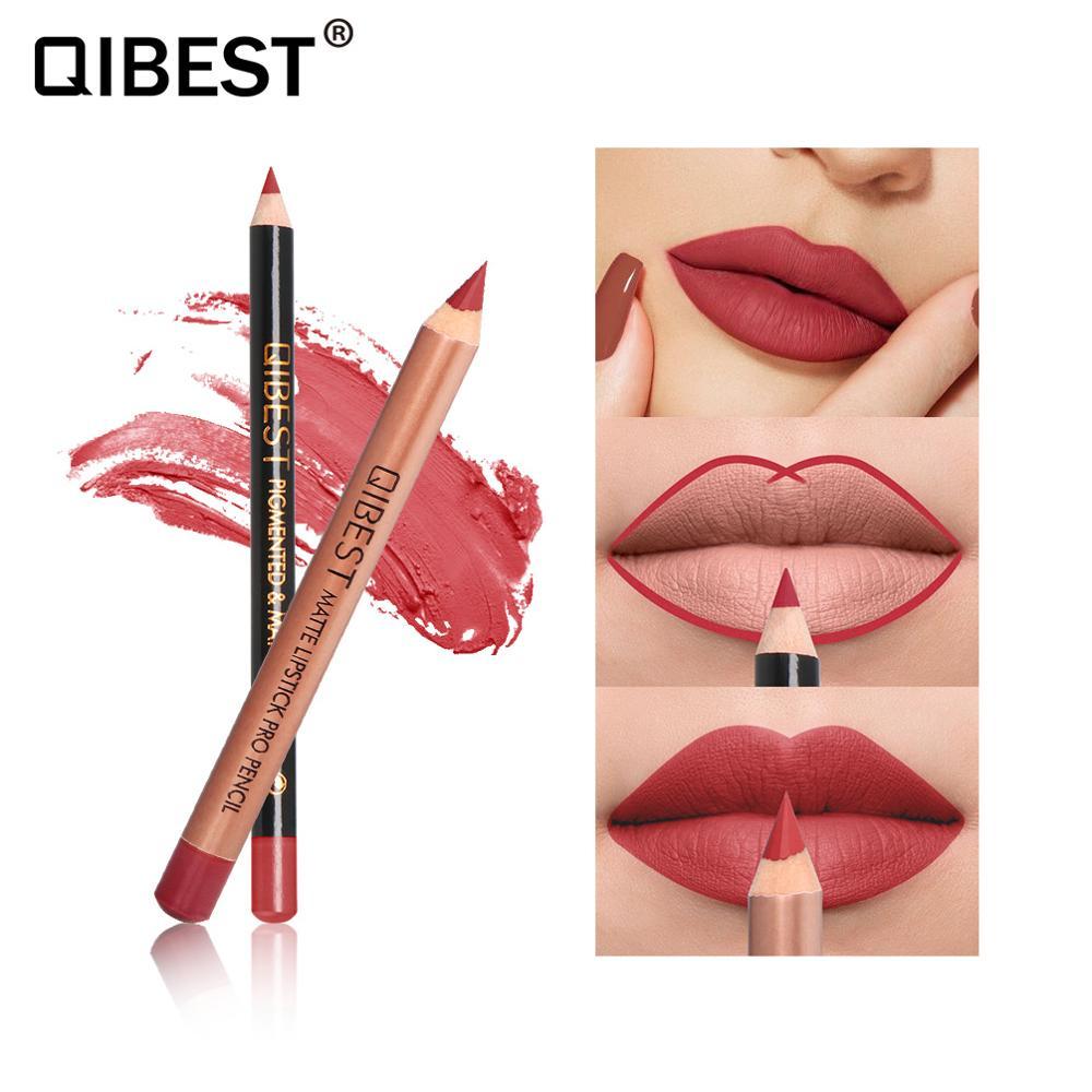 Изображение товара: Водостойкая матовая помада QiBest, карандаш, подводка для губ, макияж, контур, тинт для губ, сексуальная помада, искусственная помада