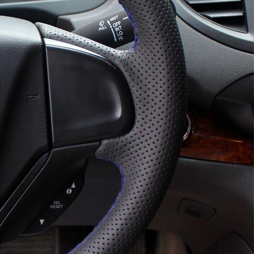 Изображение товара: Чехол для руля, сшитый вручную, черный чехол рулевого колеса автомобиля из искусственной кожи для Honda CR-V CRV 2012-2016
