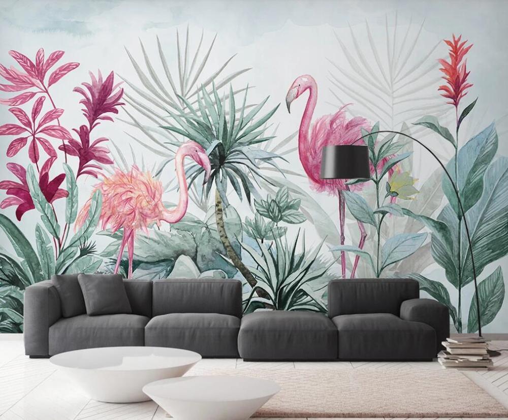 Изображение товара: Пользовательские 3D Настенные обои скандинавские ins тропические растения Фламинго гостиная Фотообои