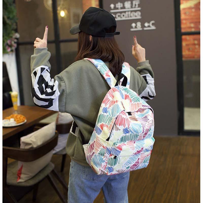 Изображение товара: 3 шт./лот модный рюкзак с граффити, женский холщовый школьный ранец, вместительная Повседневная сумка для книг, женские дорожные холщовые рюкзаки