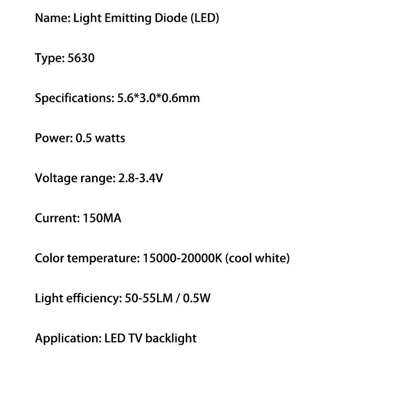 Изображение товара: 200 шт./лот новые светодиодные лампы 5630 3 в мА, холодный белый свет для ремонта, светодиодная подсветка ЖК-телевизора, Лидер продаж